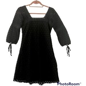 Solitaire Black Lace Crochet Trim Baby Doll Mini Dress Size Small